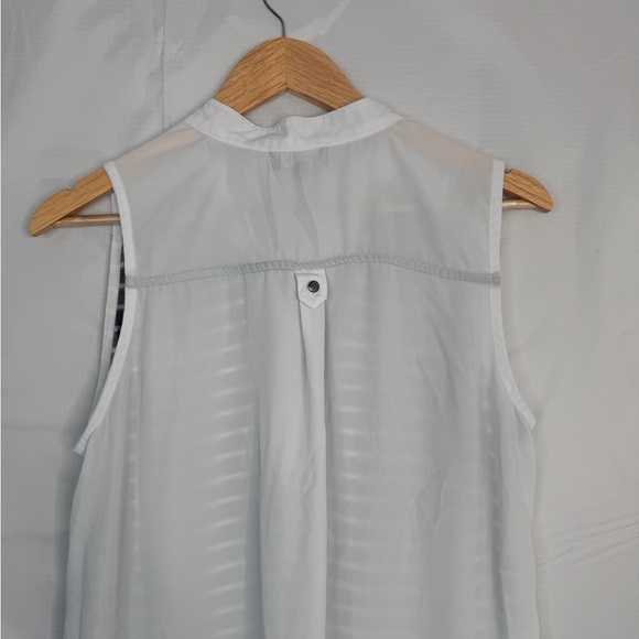 My Michelle Womens L Striped Sleeveless Blouse Zip Pocket High Low - Picture 6 of 8